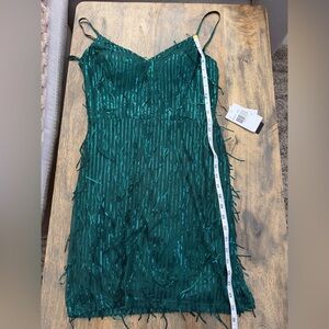 Dillard’s City Vibe Mini Vneck Fringe Sequin Dress - Green